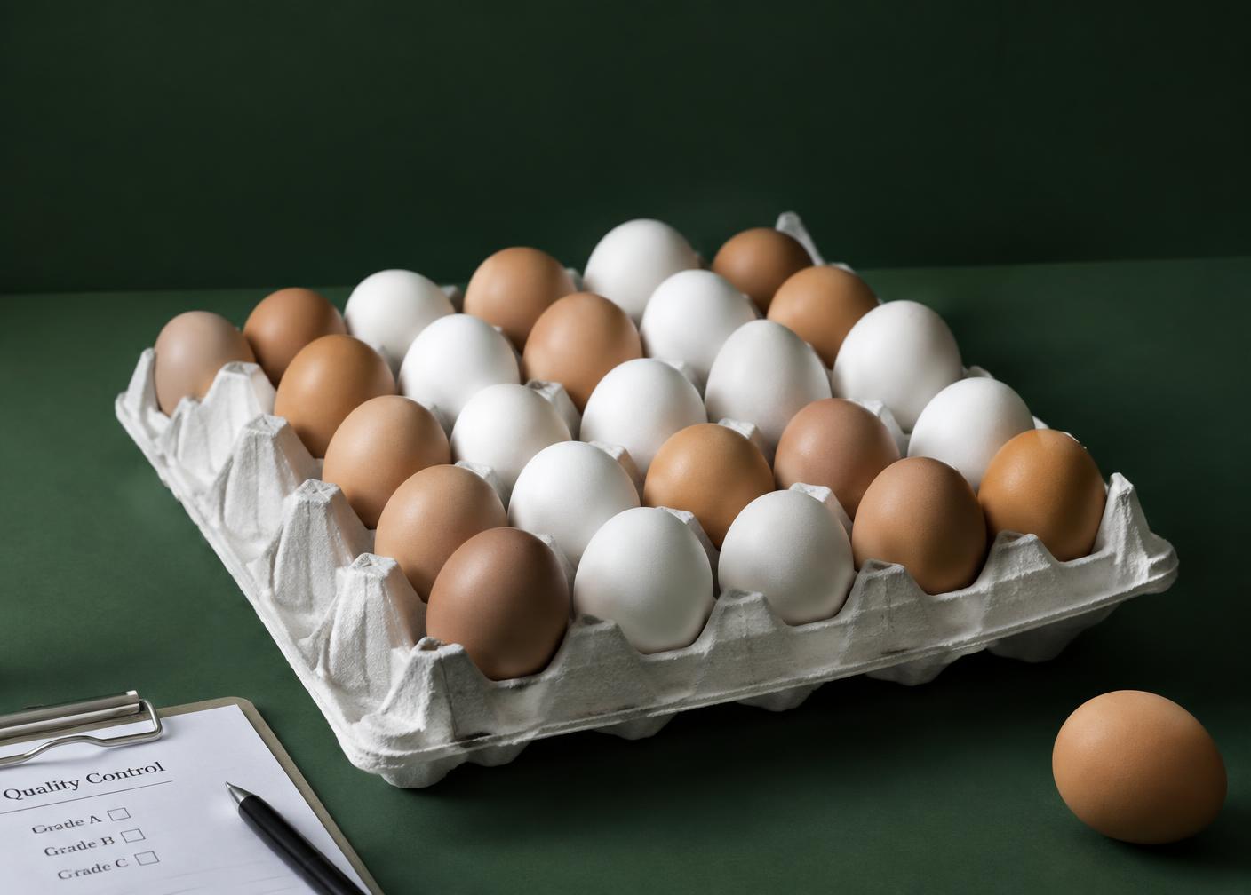 Graded eggs in a tray during quality control